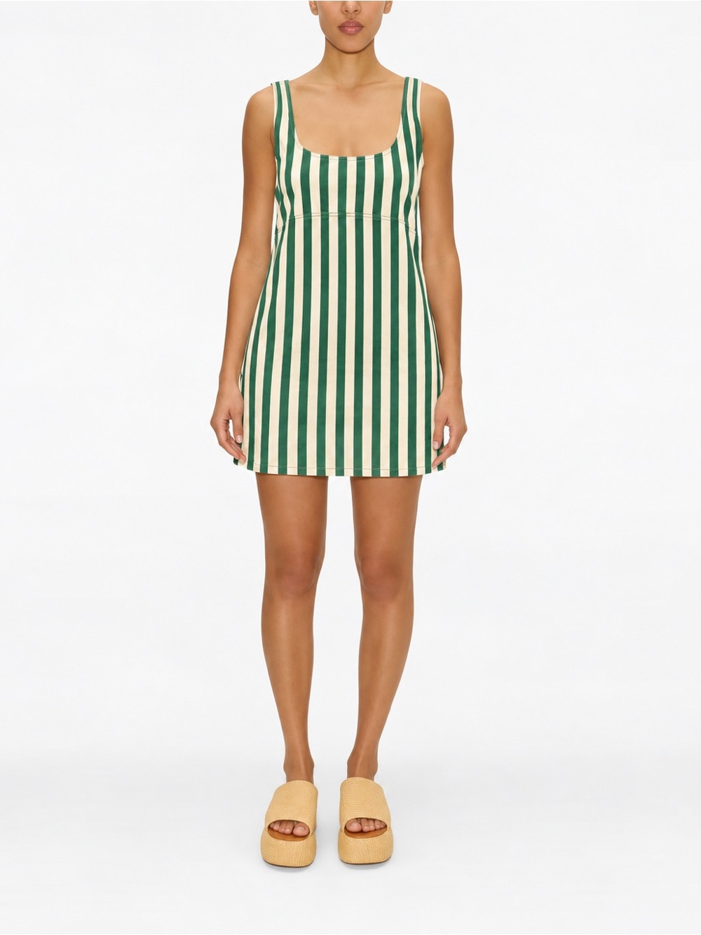 Aureum Green & Cream Striped Mini Dress Size Medium